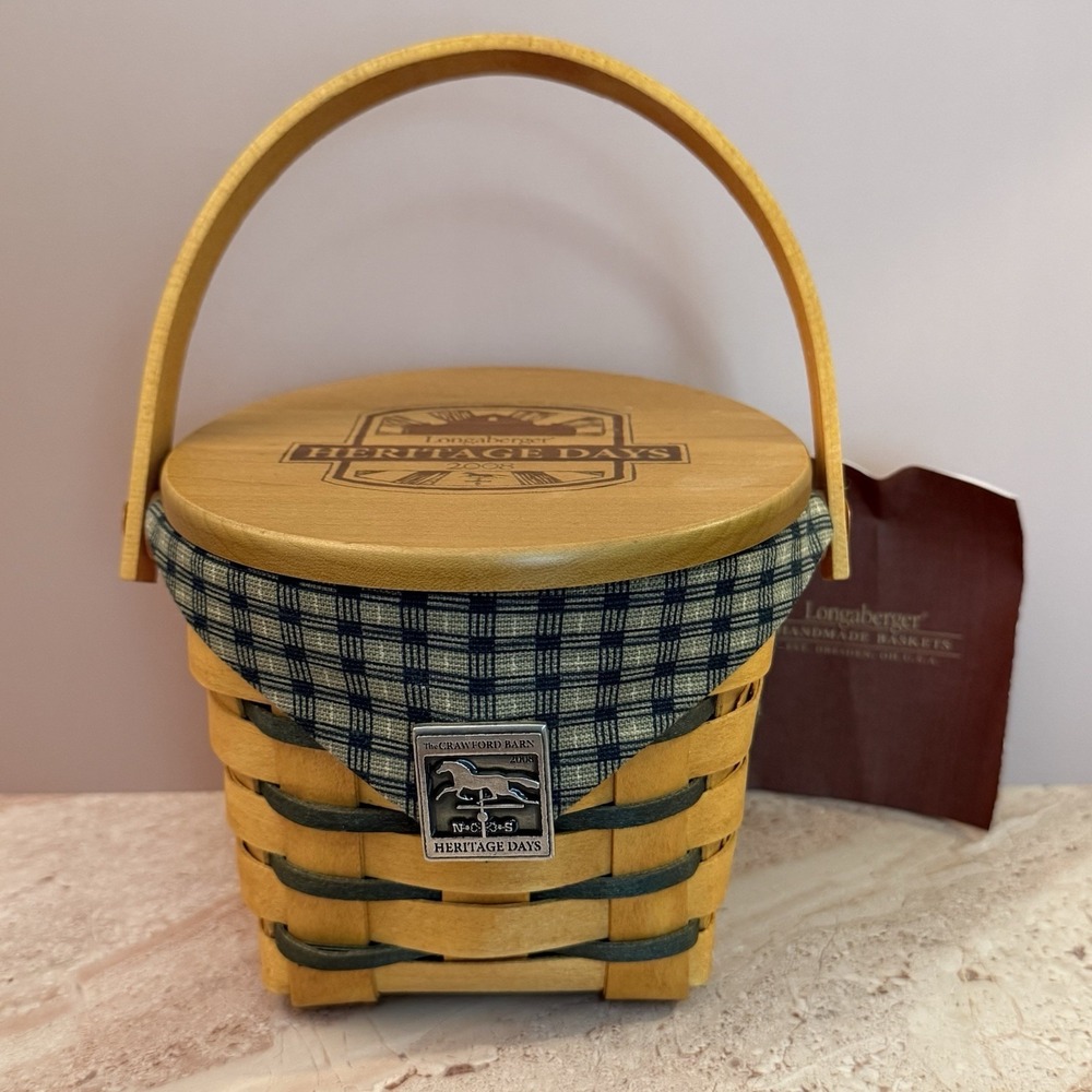Longaberger 2008 Heritage Days Crawford Barn Raising Basket Lid Liner & Tie-On